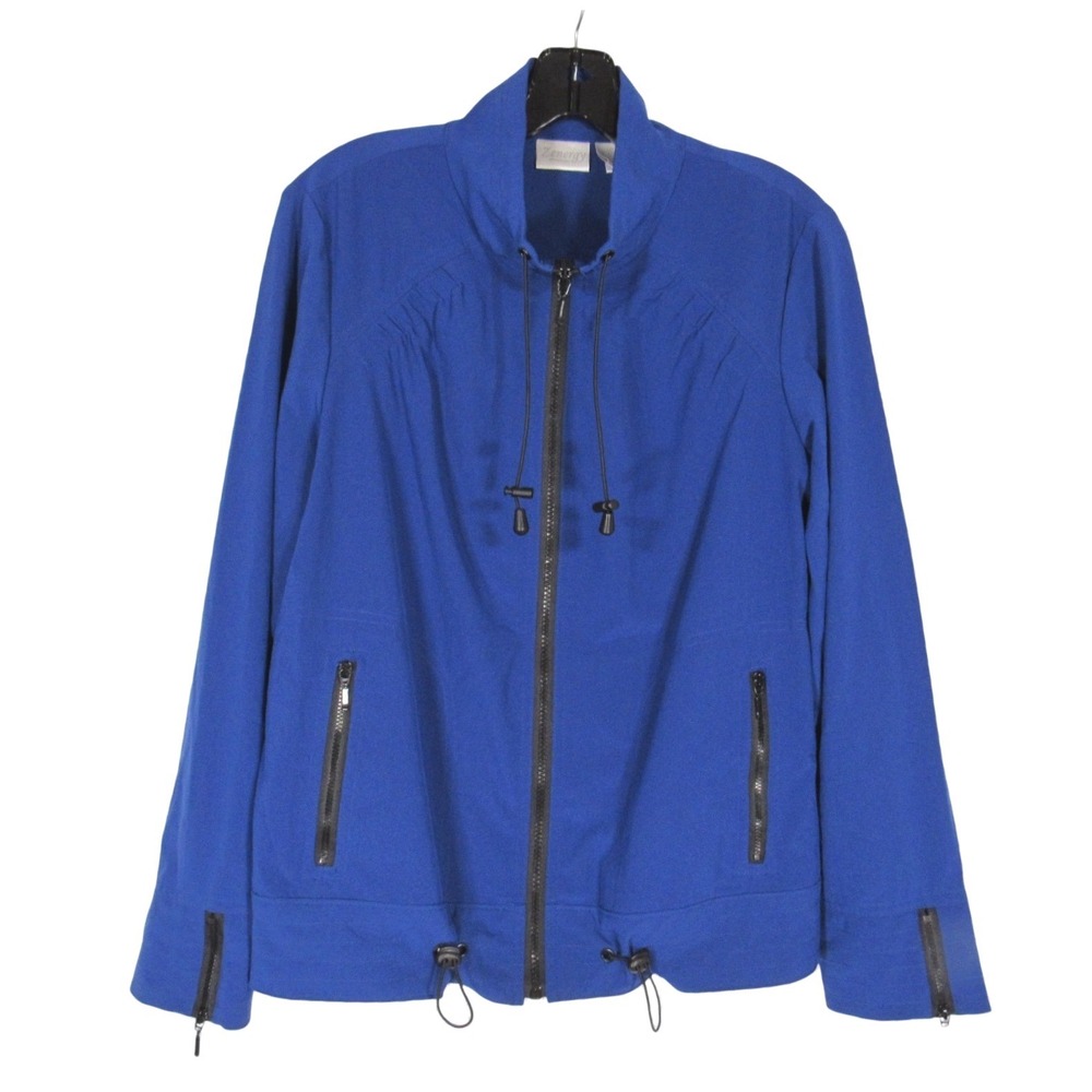 ZENERGY By CHICO'S Royal Blue FULL ZIP Cinch Hem WINDBREAKER JACKET Sz 1 (US 8)